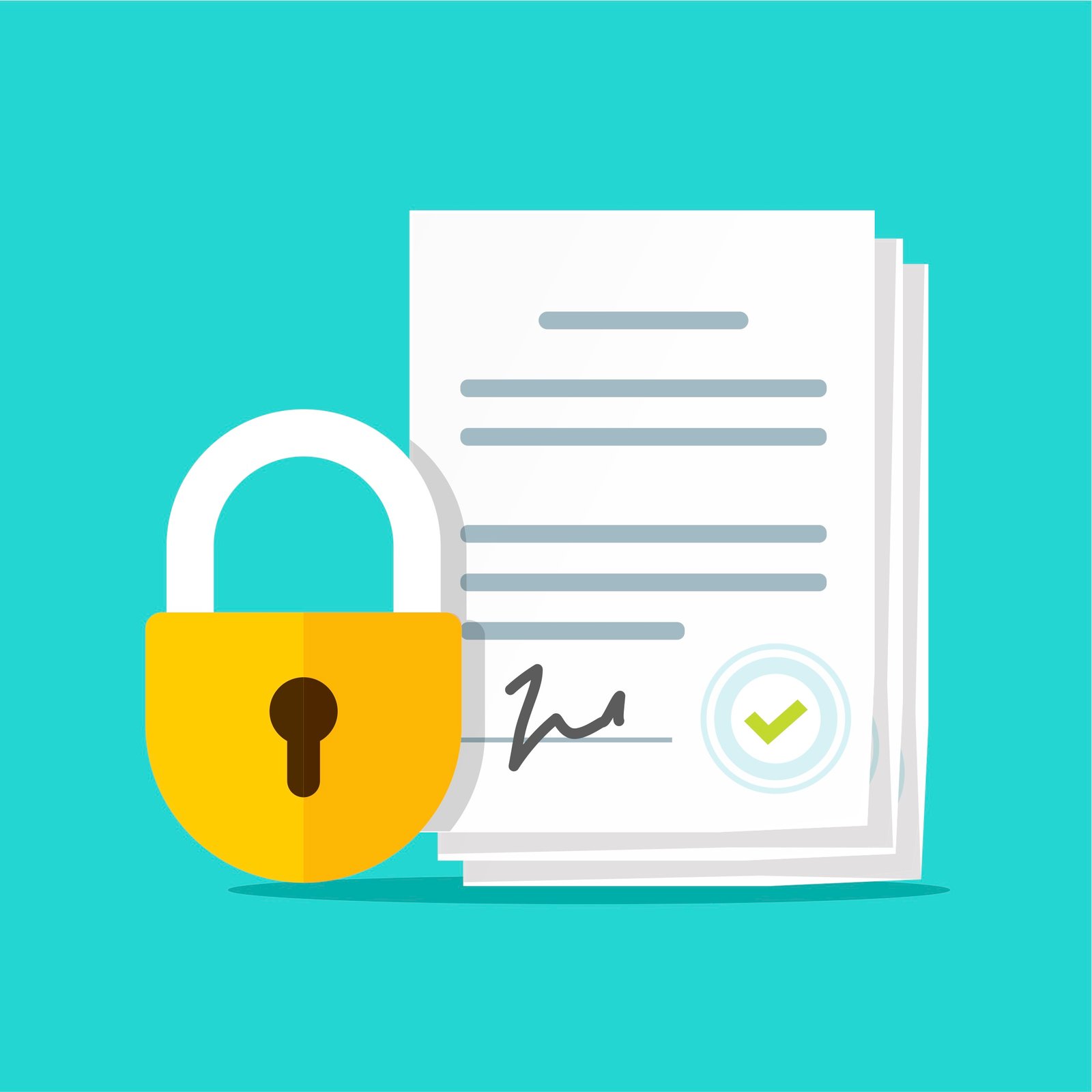 Illustration of a Secret Workplace Settlement document with a padlock on top of the document highlighting the target of the changes posed in SB 331